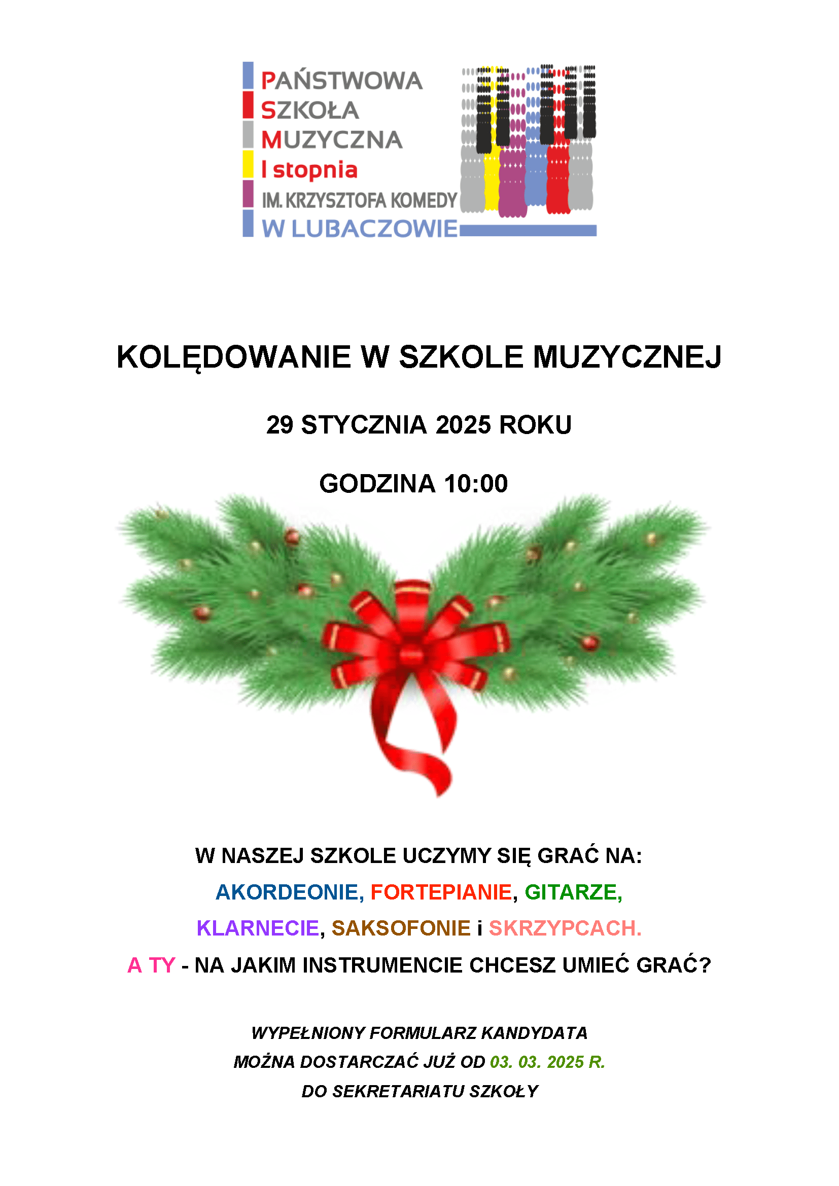 Plakat koncertu kolęd dla przedszkolaków